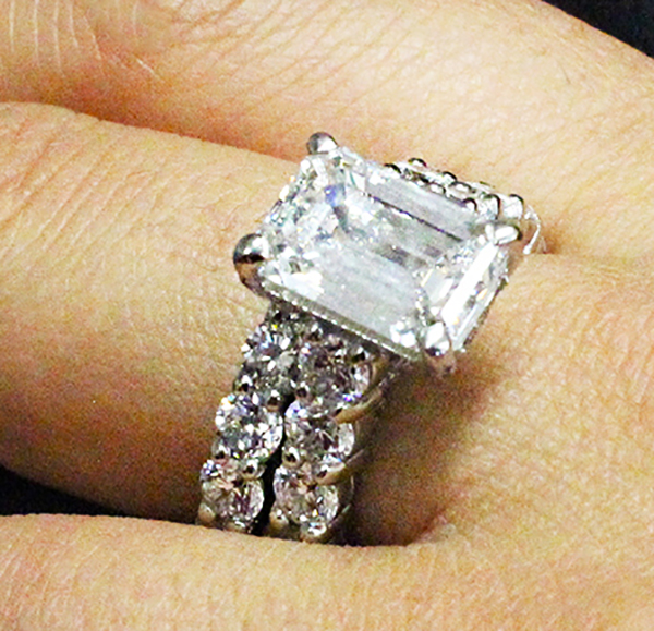 Emerald Cut Bridal Set with Round Side Stones